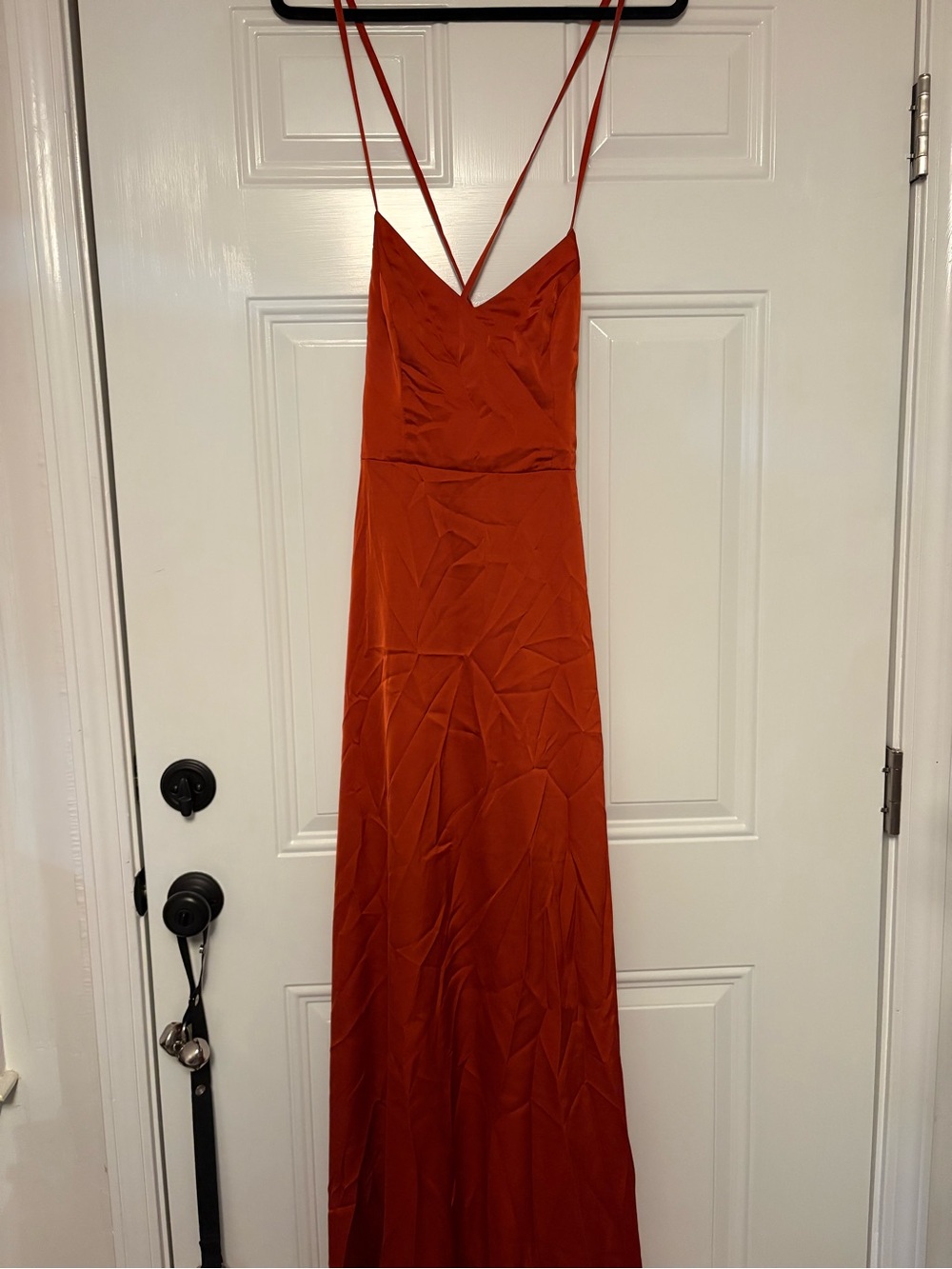 Azazie Satin Maxi Slip Dress - Rust